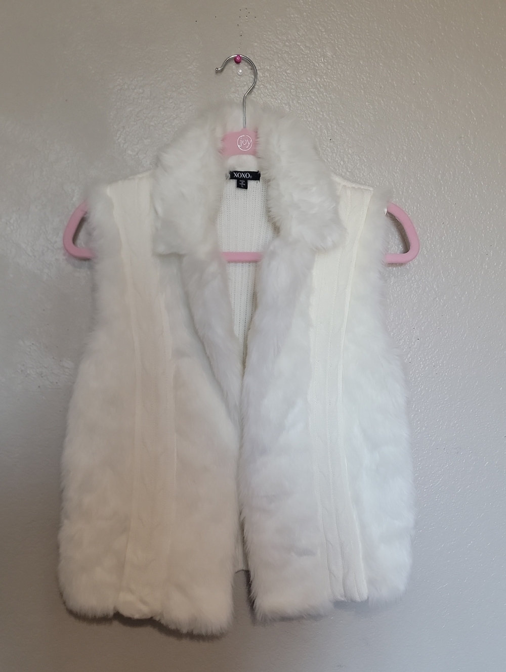 XOXO White Faux Fur Vest with Plush Collar